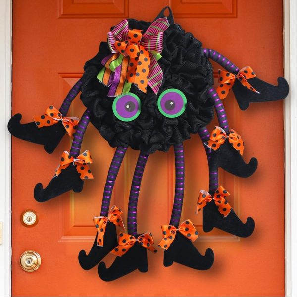 21.65-inch Cute Black Spider Halloween Wreath, Indoor & Outdoor, Farmhouse Style