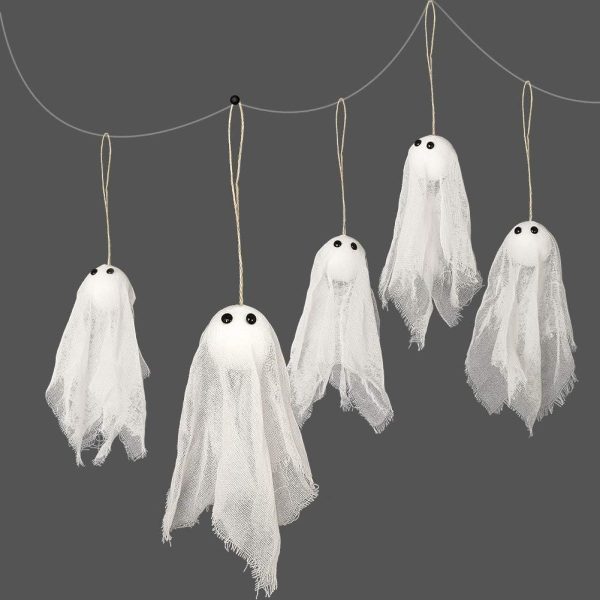 12 Small Hanging Ghosts, White Cloth Black Eyes, Multi-Scene
