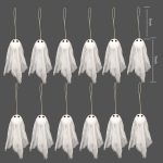 12 Small Hanging Ghosts, White Cloth Black Eyes, Multi-Scene