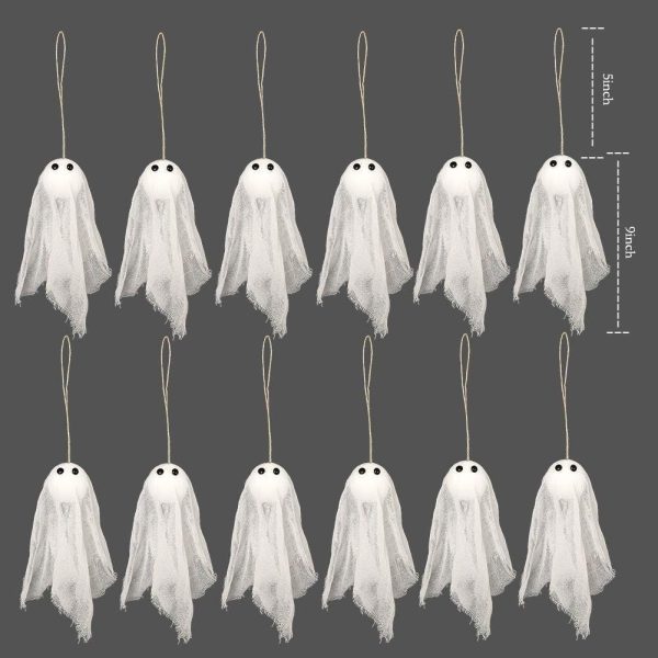 12 Small Hanging Ghosts, White Cloth Black Eyes, Multi-Scene