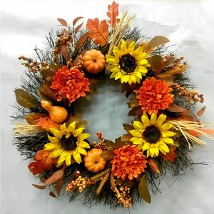 Artificial Fall Wreath, Sunflower, Pumpkin, Maple Leaf Door Hanger