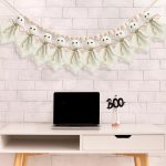 3 Ghosts Table Centerpiece, with Wooden Bead Garland, Handmade Farmhouse Style