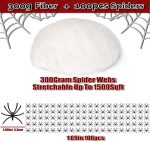 300g Spider Web, 100 Fake Spiders, Covers 1500 sq ft