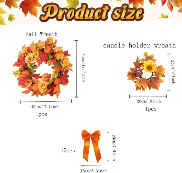 Fall Harvest Wreath, Multiple Pumpkins, Berries, Maple Leaves, Can Pair with Candle
