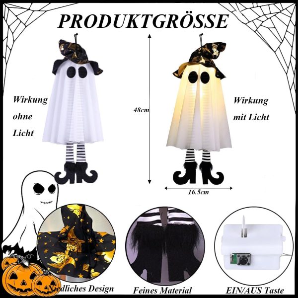 3-Pack Glow in the Dark Hanging Ghosts with Witch Hats, Outdoor Festive Atmosphere
