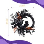 20-inch Black Owl Halloween Wreath with Vines, Artificial Roses, and Lights