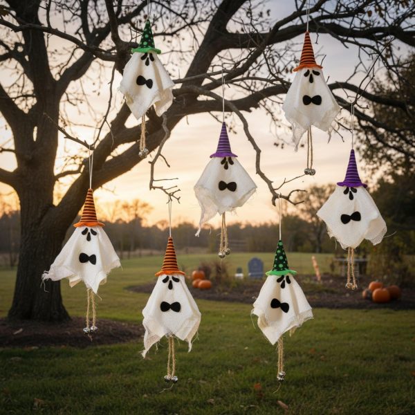 24pcs 9.8-inch Cute Flying Ghost Hanging Decor, Wind Chime Style