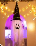 105cm White Pumpkin Glowing Wizard Hat, Ghost Witch Hanging Ornament