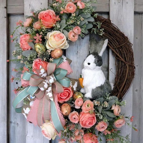 Easter Bunny and Egg Wreath, Spring Door Wall Decoration