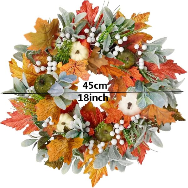 45cm Orange Pumpkin Maple Leaf Wreath, Colorful Berries, Multi-Season