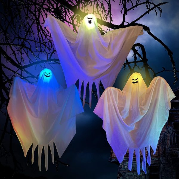3-Pack White Flying Ghost Hanging Decor, Cute and Spooky
