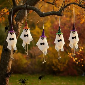 24pcs 9.8-inch Cute Flying Ghost Hanging Decor, Wind Chime Style