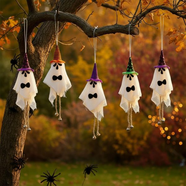 24pcs 9.8-inch Cute Flying Ghost Hanging Decor, Wind Chime Style
