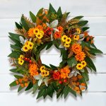 22-inch Daisy Fall Wreath, Green Leaves Mixed Flowers, Lamb’s Ear, Farmhouse Style