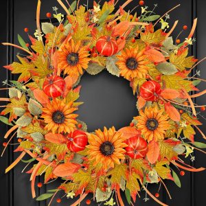 24-26 Inch Large Fall Wreath, Pumpkin, Berry, Leaf, Indoor & Outdoor