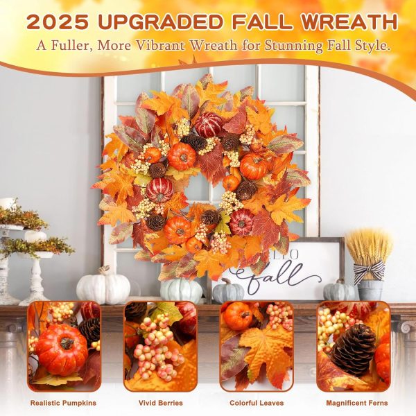 Fall Pumpkin Wreath, Suitable for Front Door or Table Centerpiece