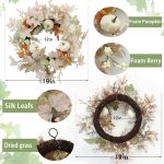 19-inch White Fall Wreath, Artificial Maple Leaves and Pumpkin