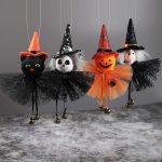 4-Piece Halloween Hanging Ornaments: Pumpkin, Ghost, Witch, Black Cat