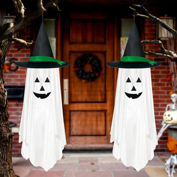 2 White Hanging Ghosts, Kid-Friendly, for Garden Trees Porch