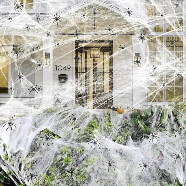 300g Stretchy Spider Web, 100 Black Horror Spiders, for Windows Doors Tables Fireplaces