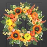 Artificial Fall Wreath, Pumpkin, Sunflower, Golden Wheat Ears, Hydrangea