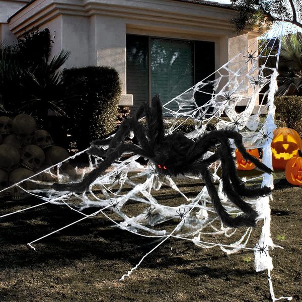 295-inch Spider Web + 59-inch Giant Spider + 100 Small Fake Spiders, Outdoor Yard