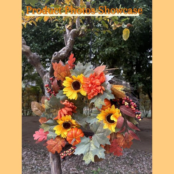 Artificial Fall Wreath, Sunflower, Pumpkin, Maple Leaf Door Hanger