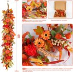 6ft Fall Garland, Maple Leaves, Pumpkins, Berries, Flowers, for Mantle