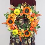 Artificial Fall Wreath, Pumpkin, Sunflower, Golden Wheat Ears, Hydrangea