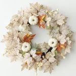 19-inch White Fall Wreath, Artificial Maple Leaves and Pumpkin