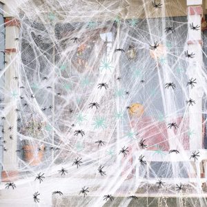 300 sq ft Spider Web, 10 Glow in the Dark + 10 Black Fake Spiders