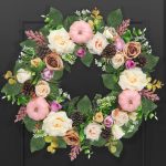 Artificial Fall Wreath, Pink Pumpkin, Rose, Camellia, for Weddings & Holidays