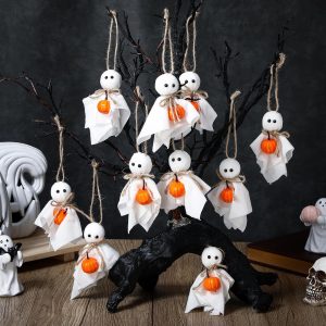 24pcs 3-inch Mini Ghost Hanging Decor, Farmhouse Rustic Style with Pumpkin