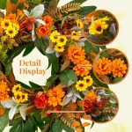 22-inch Daisy Fall Wreath, Green Leaves Mixed Flowers, Lamb’s Ear, Farmhouse Style