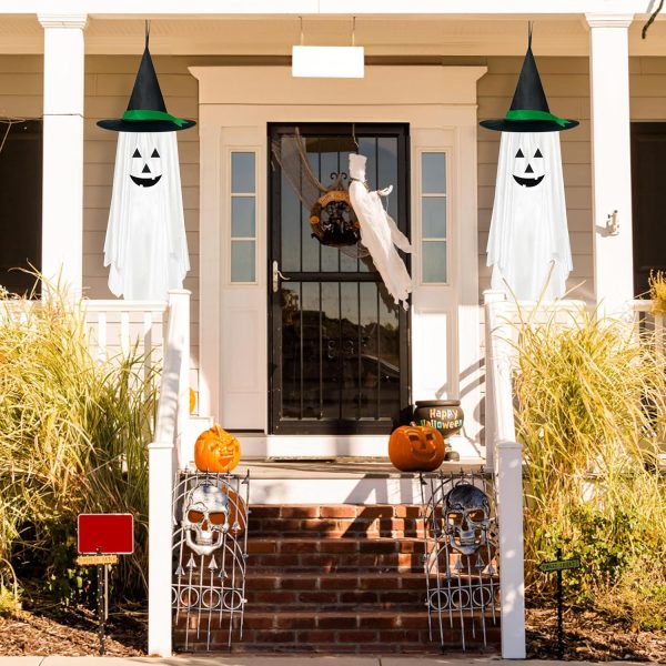 2 White Hanging Ghosts, Kid-Friendly, for Garden Trees Porch